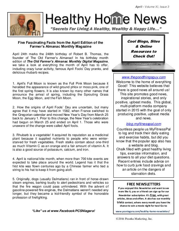 Healthy Home Newsletter April - Volume Xl, Issue 3