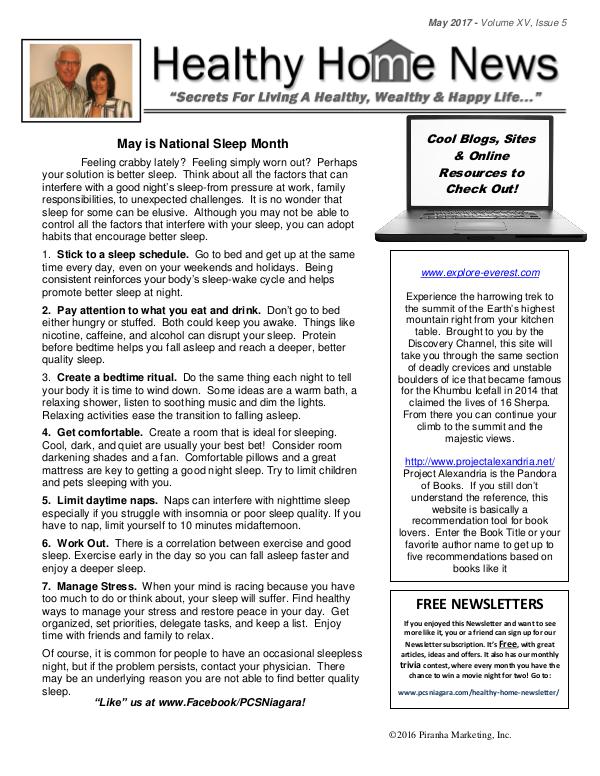 Healthy Home Newsletter Volume XV, Issue 5