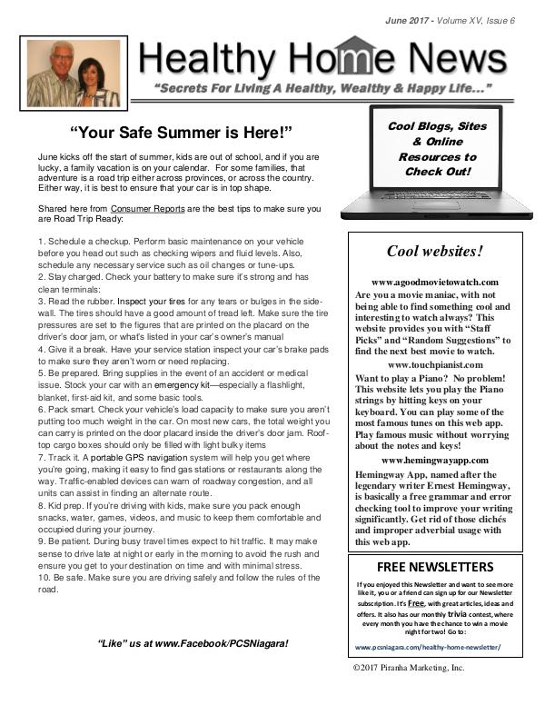 Healthy Home Newsletter June 2017 - Volume XV, Issue 6