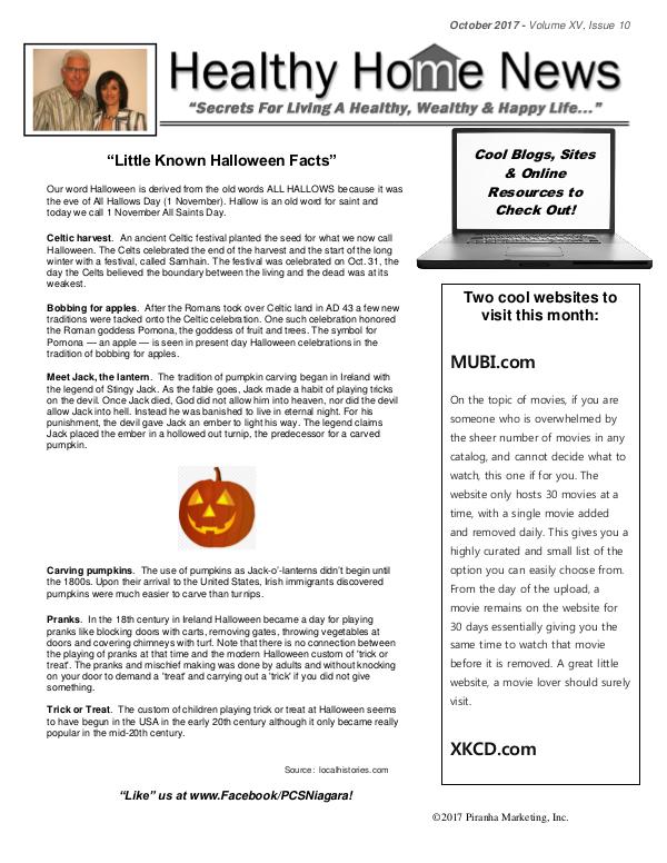 Healthy Home Newsletter October 2017 - Volume XV, Issue 10
