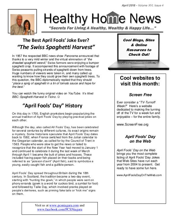Healthy Home Newsletter April 2018 - Volume XVl, Issue 4