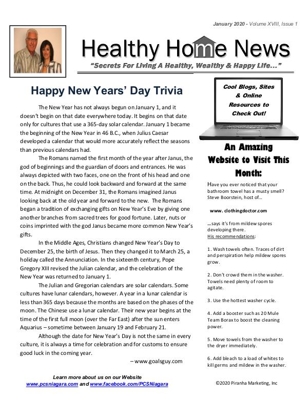Healthy Home Newsletter Volume XVIII, Issue 1