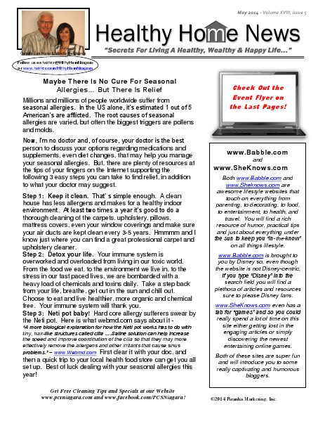 Healthy Home Newsletter May 2014 - Volume XVIII, Issue 5