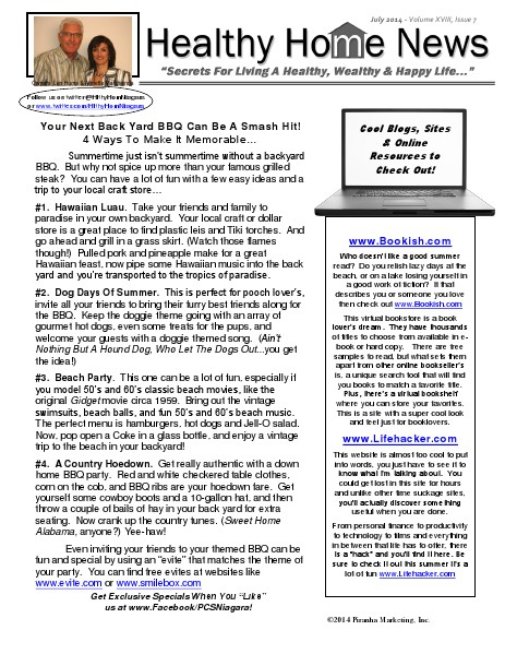 Healthy Home Newsletter July 2014 - Volume XVll, Issue 7