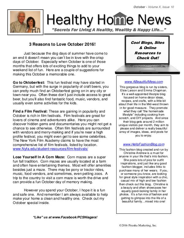 Healthy Home Newsletter Volume X, Issue 10