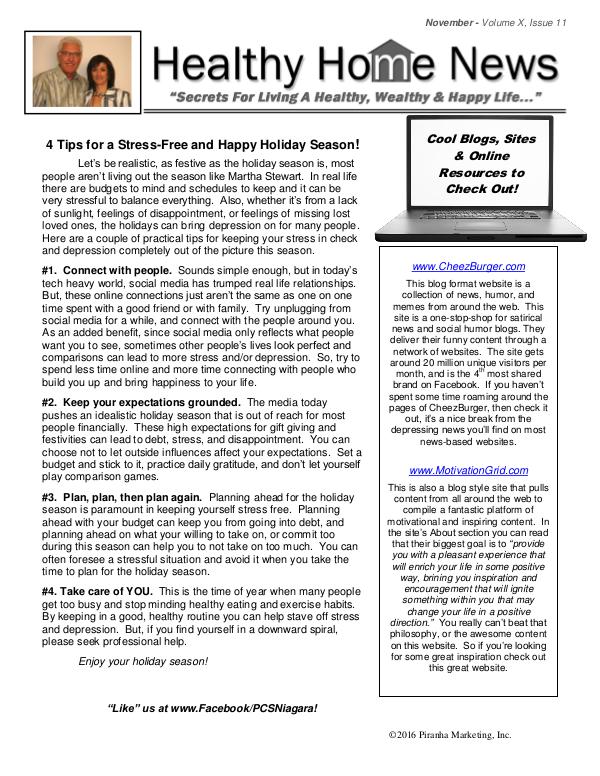 Healthy Home Newsletter Volume X, Issue 11