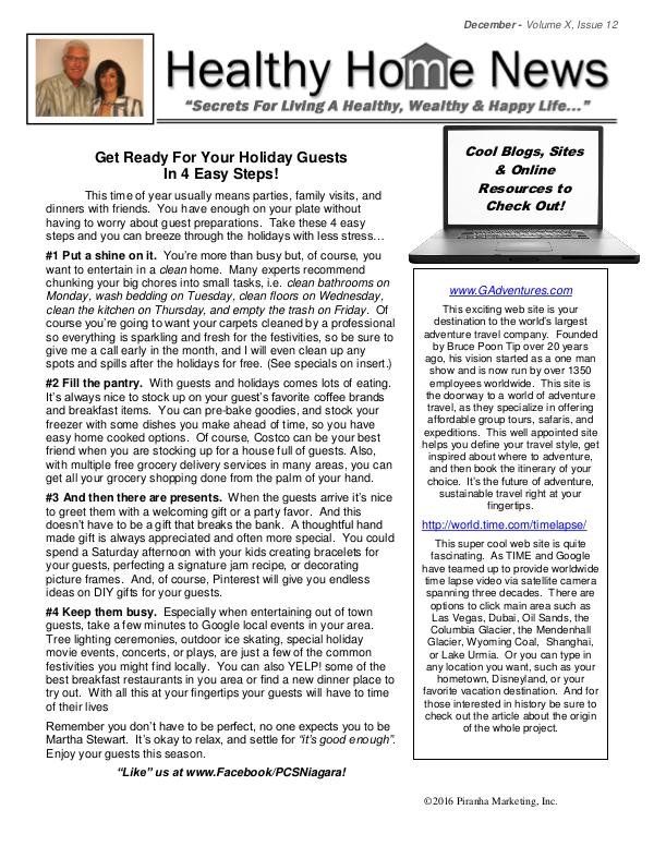 Healthy Home Newsletter Volume X, Issue 12