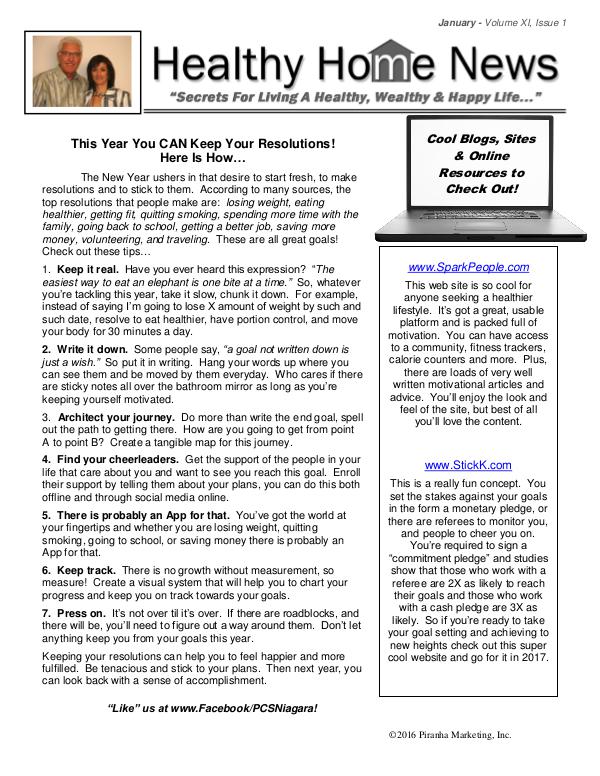 Healthy Home Newsletter Volume Xl, Issue 1
