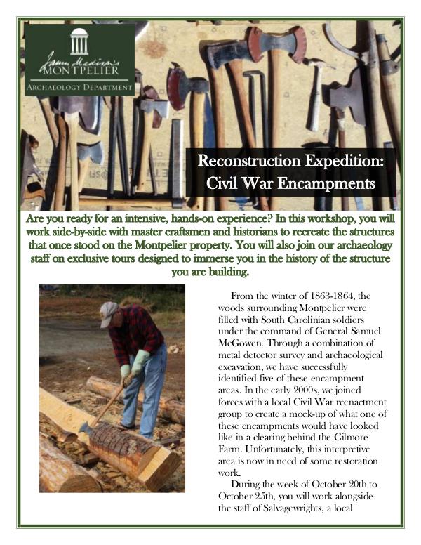Montpelier Archaeology Public Programs (2019/2020) Reconstruction: Civil War Encampments