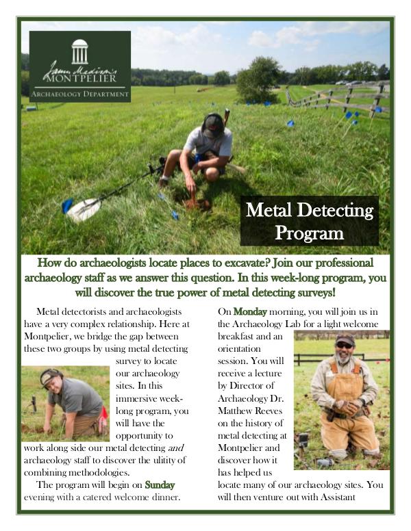 Montpelier Archaeology Public Programs (2019/2020) Metal Detecting