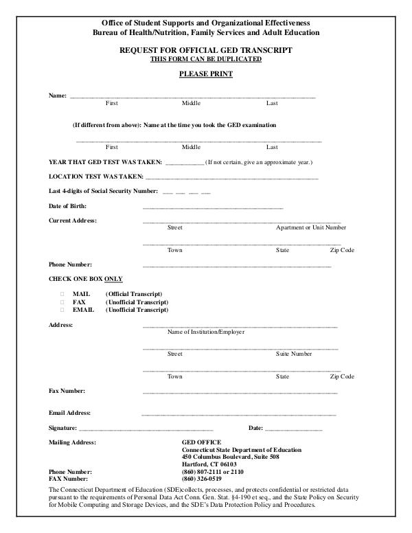 GED Transcript Request Form