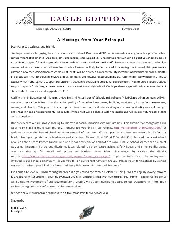 Enfield High Newsletters - Eagle Edition EHS Newsletter Otober 2018