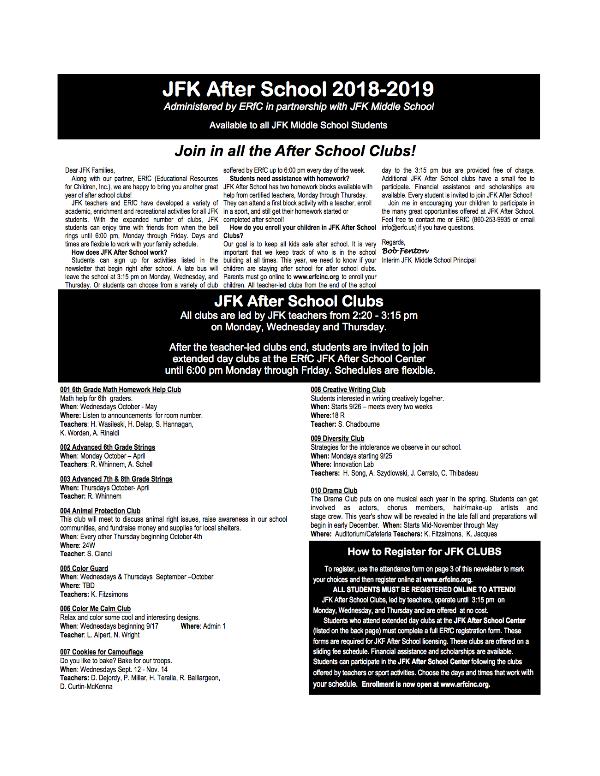 JFK Middle School: Patriot Herald Newsletter JFK Clubs 2018-19