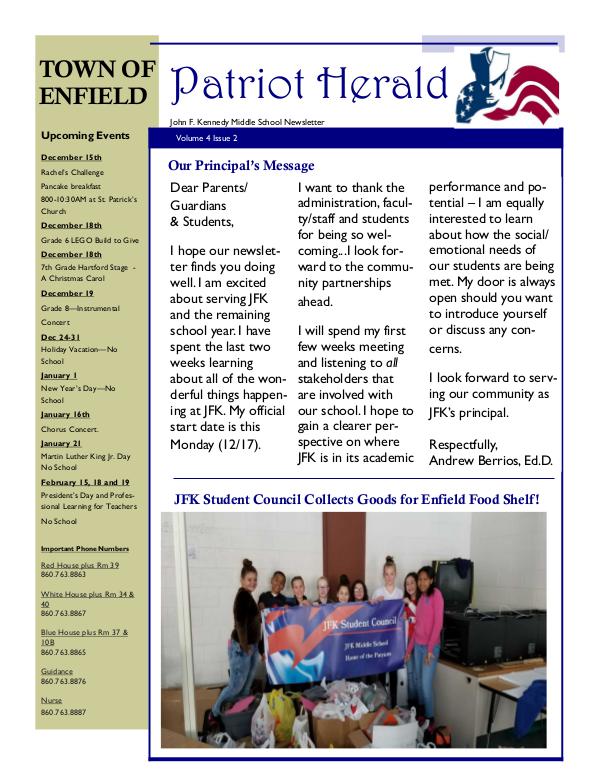 JFK Middle School: Patriot Herald Newsletter JFK  2018-19  Q2 Newsletter