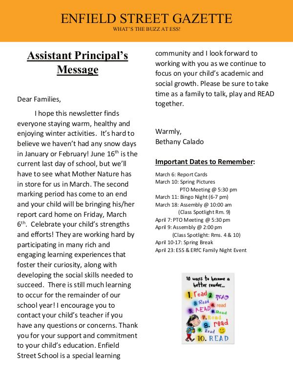 Enfield Street School News ESS March 2020 Newsletter