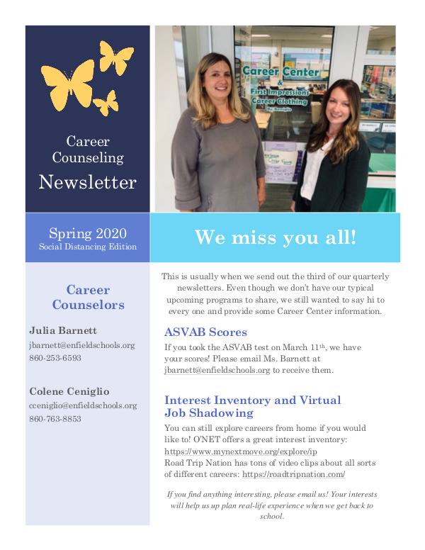 EHS Career Center CareerCenterSpring 2020 Newsletter