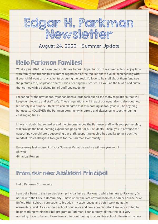 Parkman Newsletter Fall 2020
