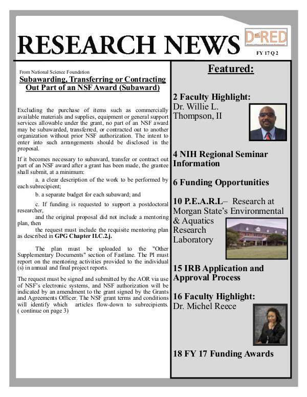 Division of Research and Economic Development FY 17 Q2 Research News FY 17 Q 2 newsletter