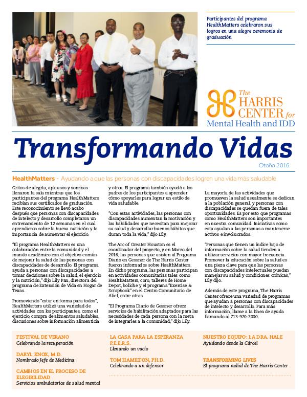 Transforming Lives - The Newsletter of The Harris Center Otoño 2016 - Volumen 2