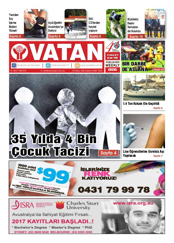Yeni Vatan weekly Turkish Newspaper February 2017 Issue 1883