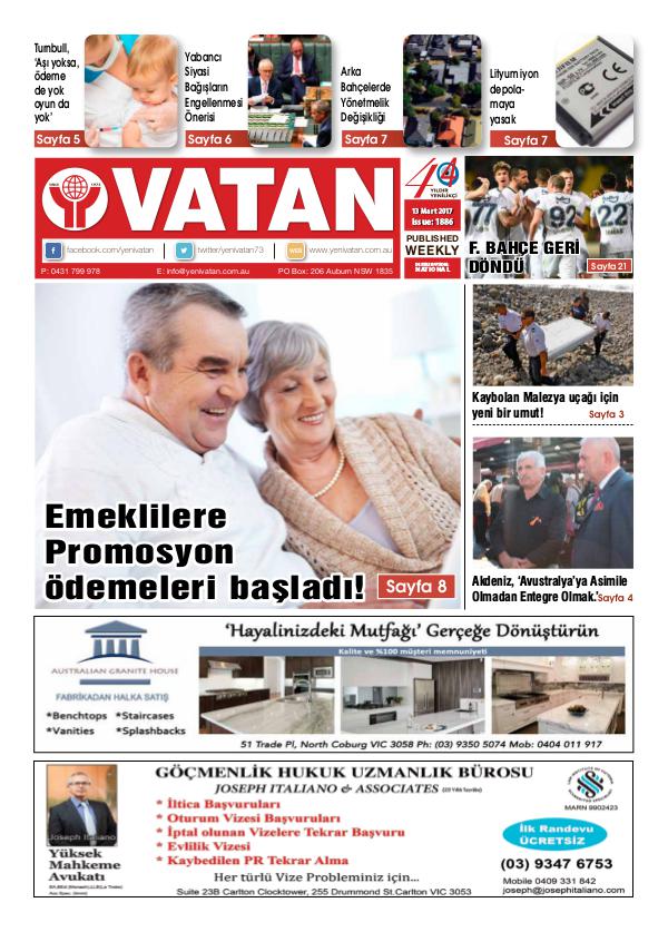 Yeni Vatan weekly Turkish Newspaper March 2017 Issue 1886