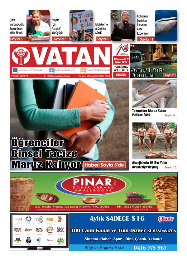 Yeni Vatan weekly Turkish Newspaper July 2017 Issue 1896