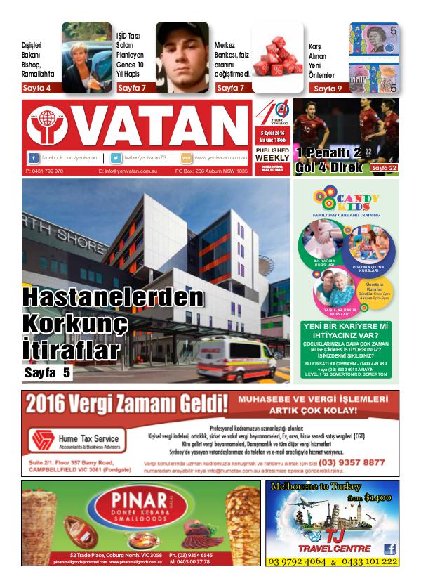 Yeni Vatan weekly Turkish Newspaper September 2016 Issue 1866