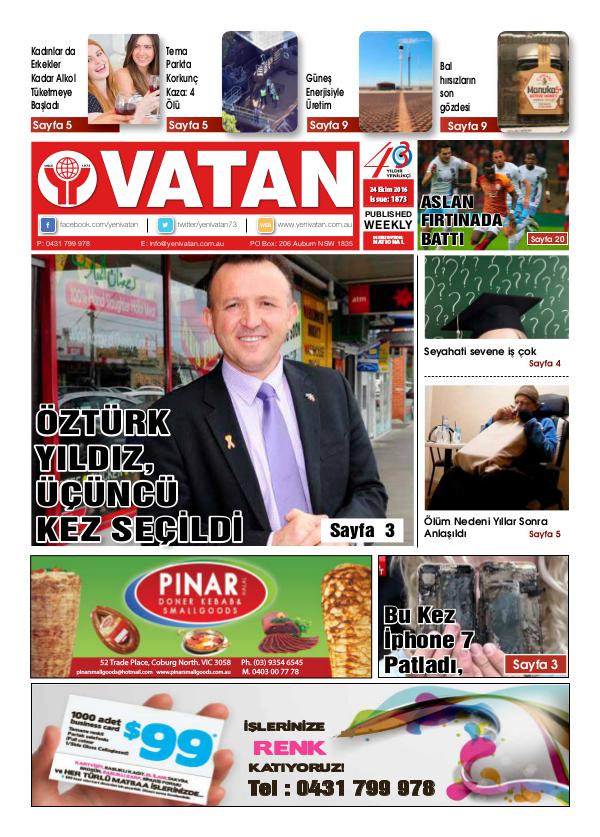 Yeni Vatan weekly Turkish Newspaper October 2016 Issue 1873