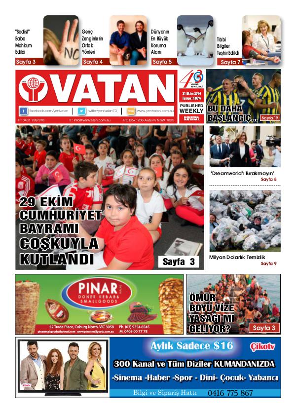 Yeni Vatan weekly Turkish Newspaper October 2016 Issue 1874