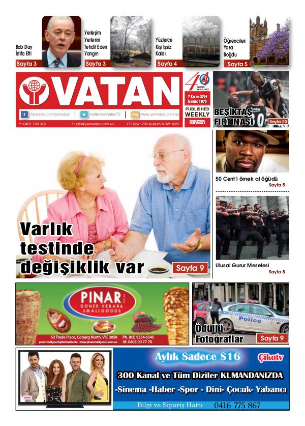 Yeni Vatan weekly Turkish Newspaper October 2016 Issue 1875