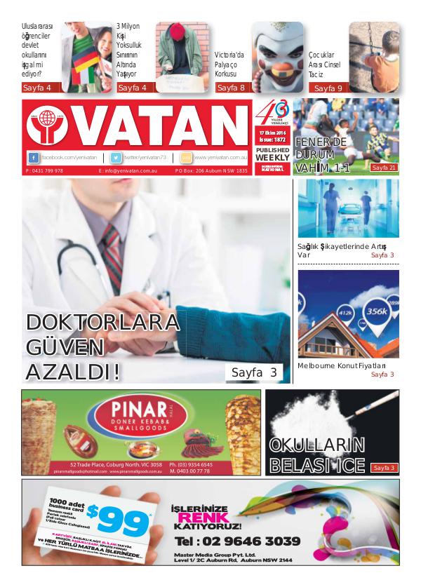 Yeni Vatan weekly Turkish Newspaper October 2016 Issue 1872