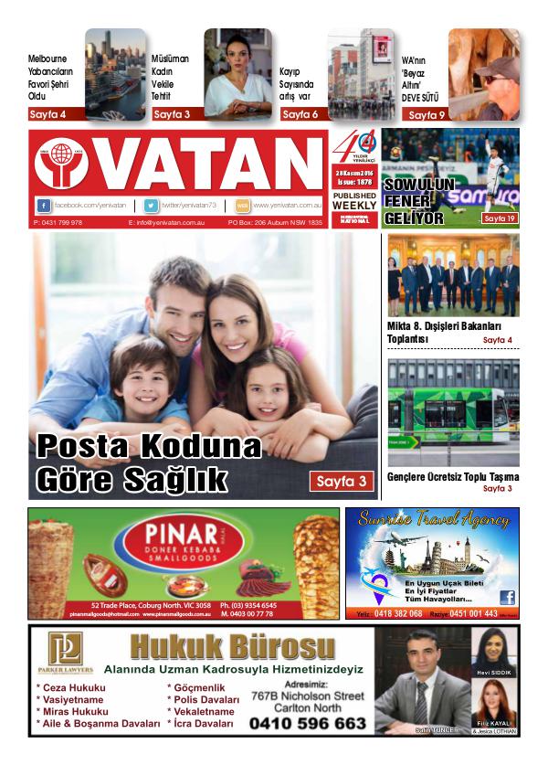 Yeni Vatan weekly Turkish Newspaper November 2016 Issue 1878