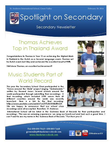 Spotlight on Secondary Newsletter 28 February 2014
