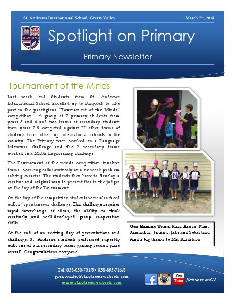 Spotlight on Primary Newsletter March 10, 2014