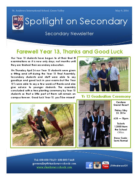 Spotlight on Secondary Newsletter May 9, 2014