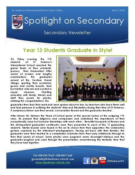 Spotlight on Secondary Newsletter June 2, 2014