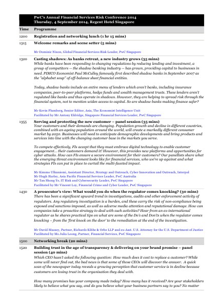 FS Risk Conference Agenda - 4 September 2014 September 2014