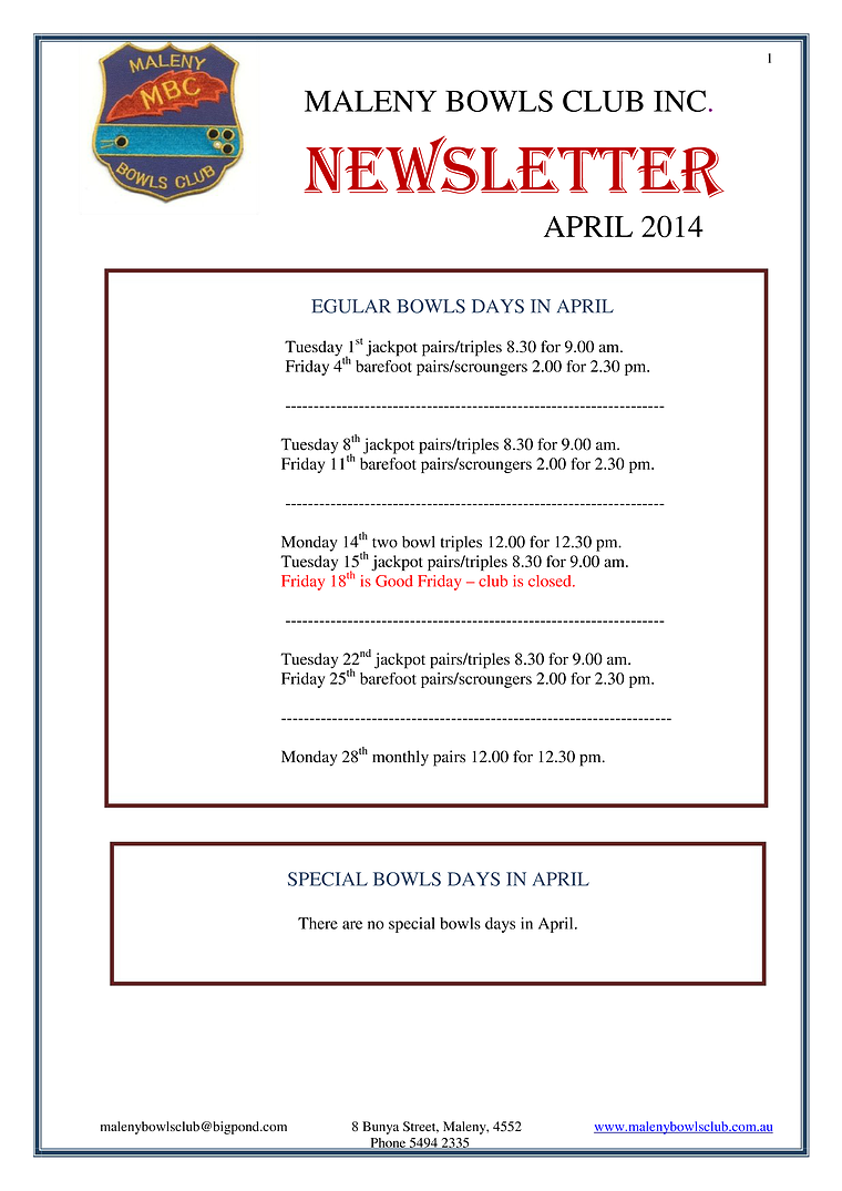 Newsletters April 2014
