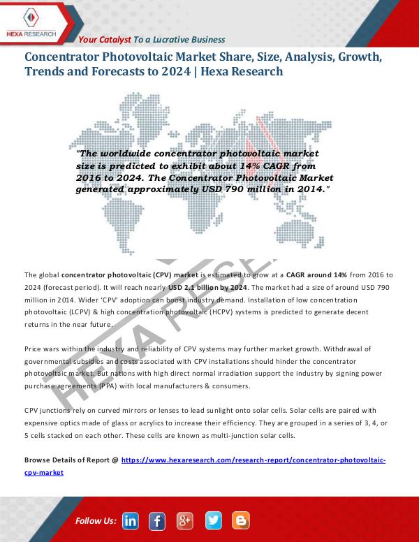 Energy & Power Industry Reports Concentrator Photovoltaic Market Trends, 2024