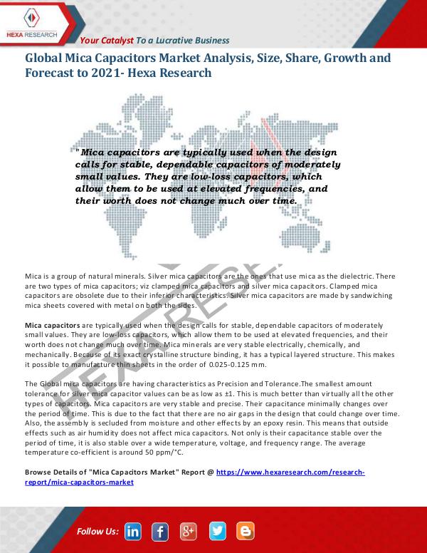 Semiconductors & Electronics Industry Mica Capacitors Market Trends, 2021