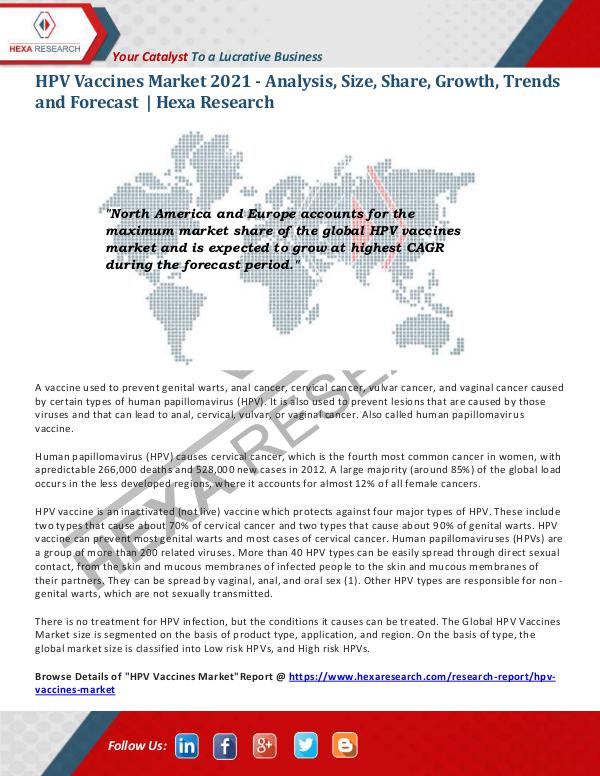 Healthcare Industry HPV Vaccines Market Research Report 2021