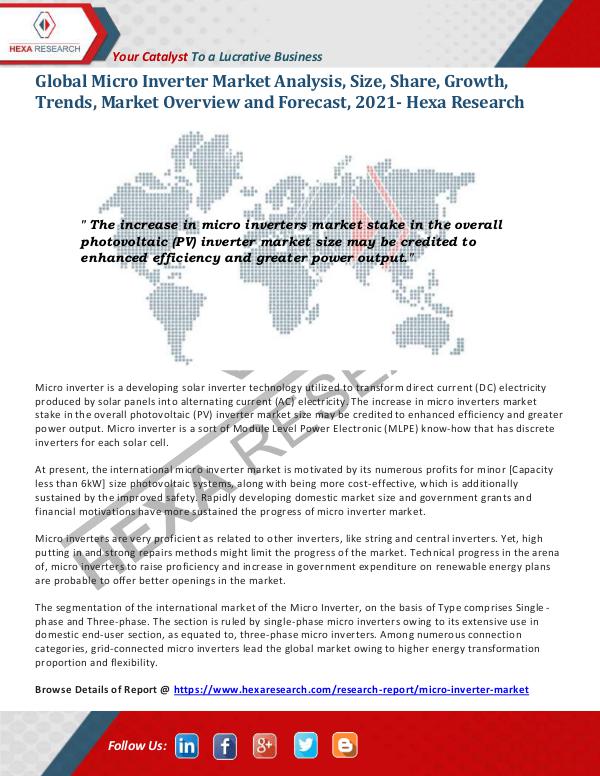 Semiconductors & Electronics Industry Micro Inverter Market Trends, 2021