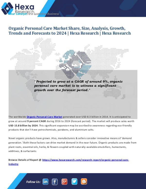Specialty & Fine Chemicals Industry Organic Personal Care Market Trends