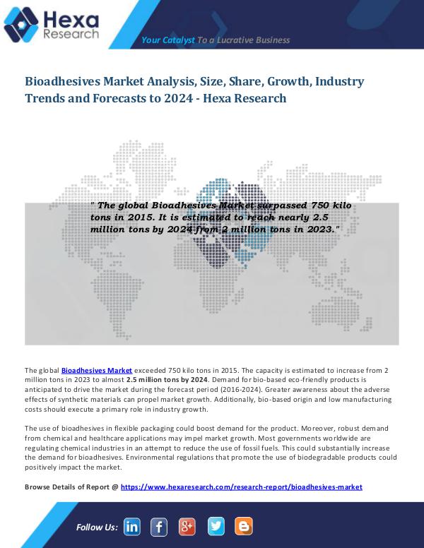Specialty & Fine Chemicals Industry Bioadhesives Market Report