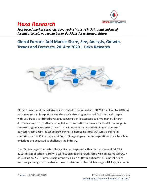 Bulkchemicals Market Reports Fumaric Acid Market Research Report, 2020