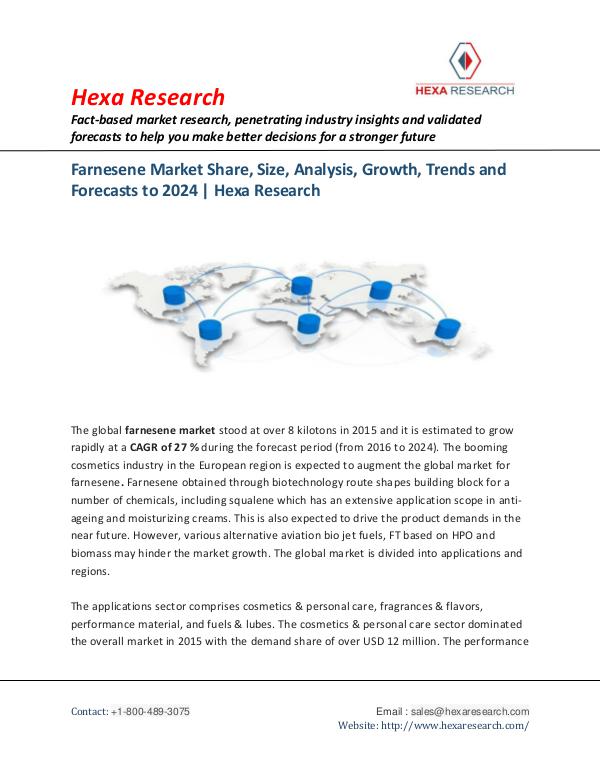 Energy & Power Industry Reports Farnesene Market Research Report, 2024