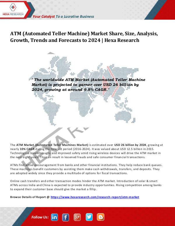 ATM Market Growth, Trends and Forecasts to 2024