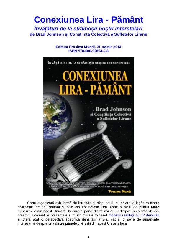 Carti publicate de Editura Proxima Mundi Conexiunea Lira-Pământ, de Brad Johnson
