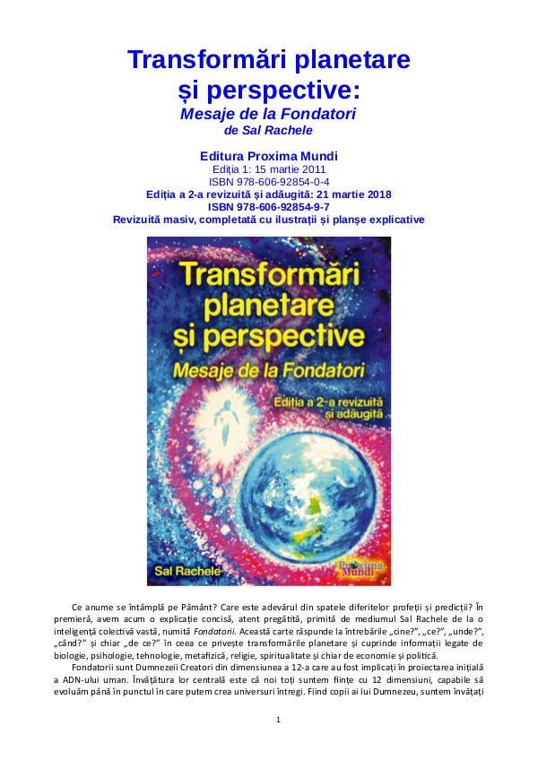 Carti publicate de Editura Proxima Mundi Transformări planetare și perspective