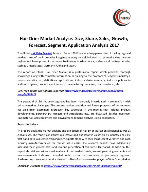 Hair Drier Market Analysis- Size, Share, Sales, Gr